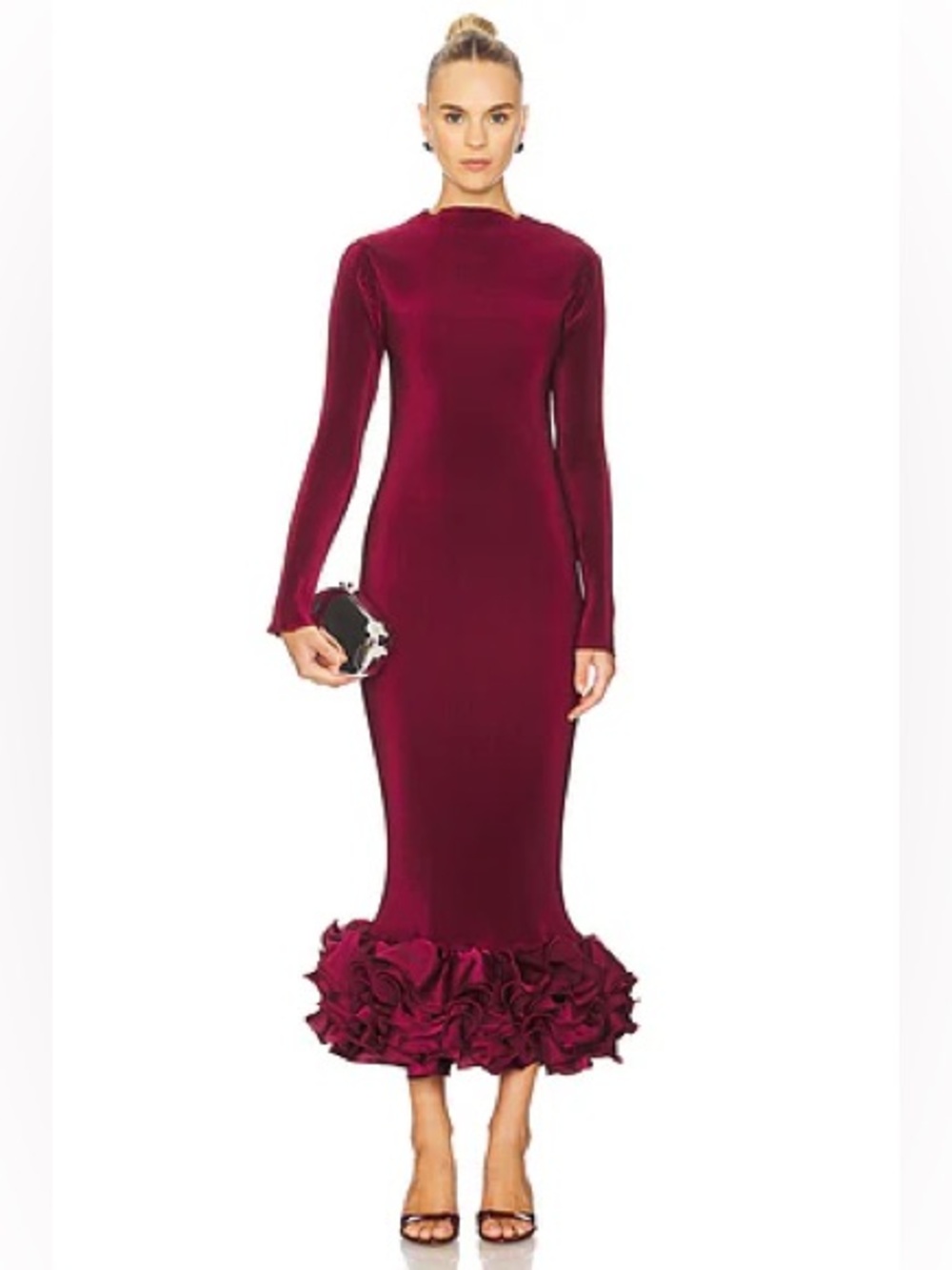 L’IDEE Campbell Wine Pleated Ruffle Hem Cocktail Midi Dress REVOLVE